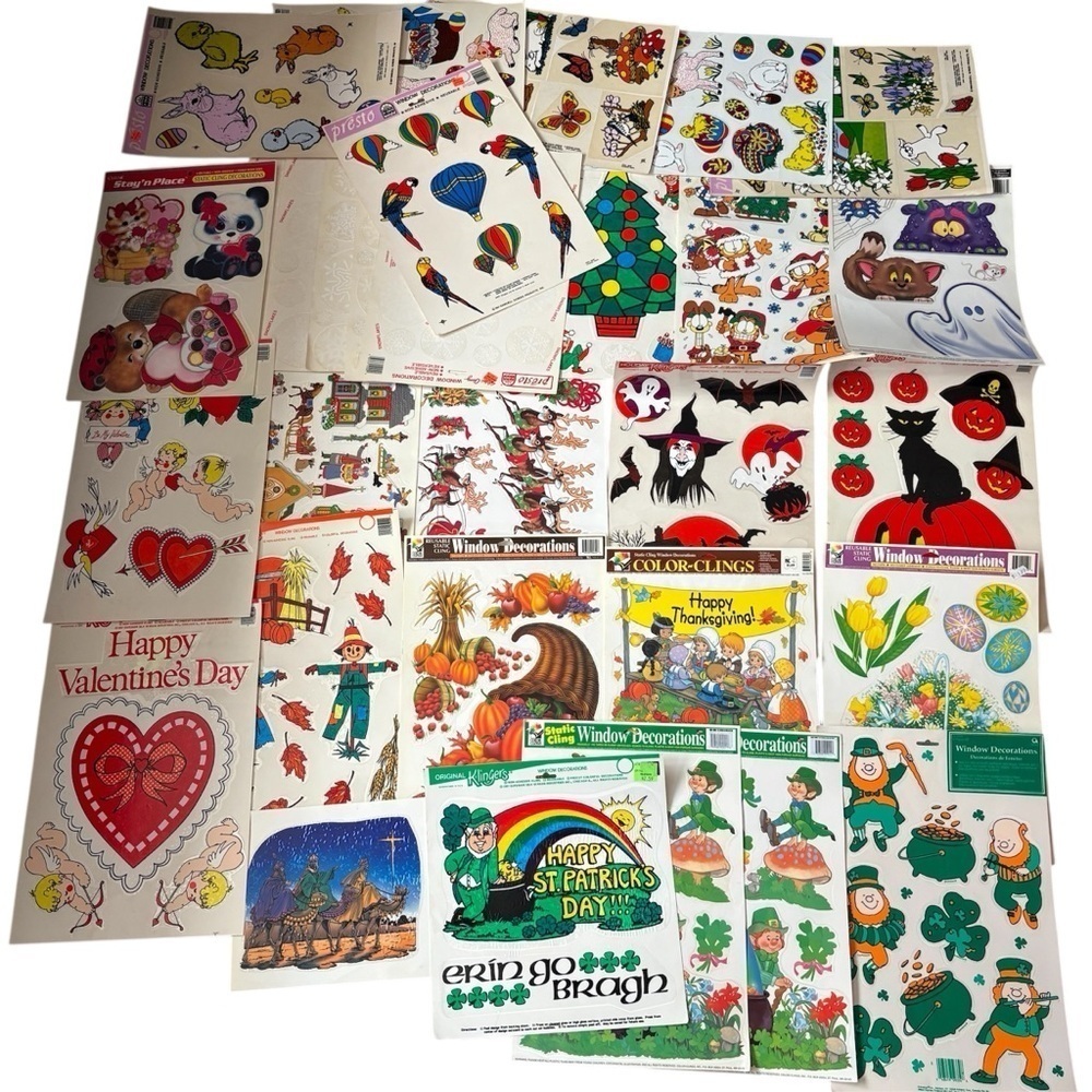 Vintage Holiday Window Cling Collection 90s Garfield Christmas St. Patrick’s Day